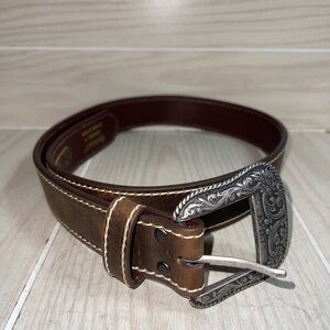 Ariat Western Womens Sz S Brown Heavy Stitch Edge Leather Belt